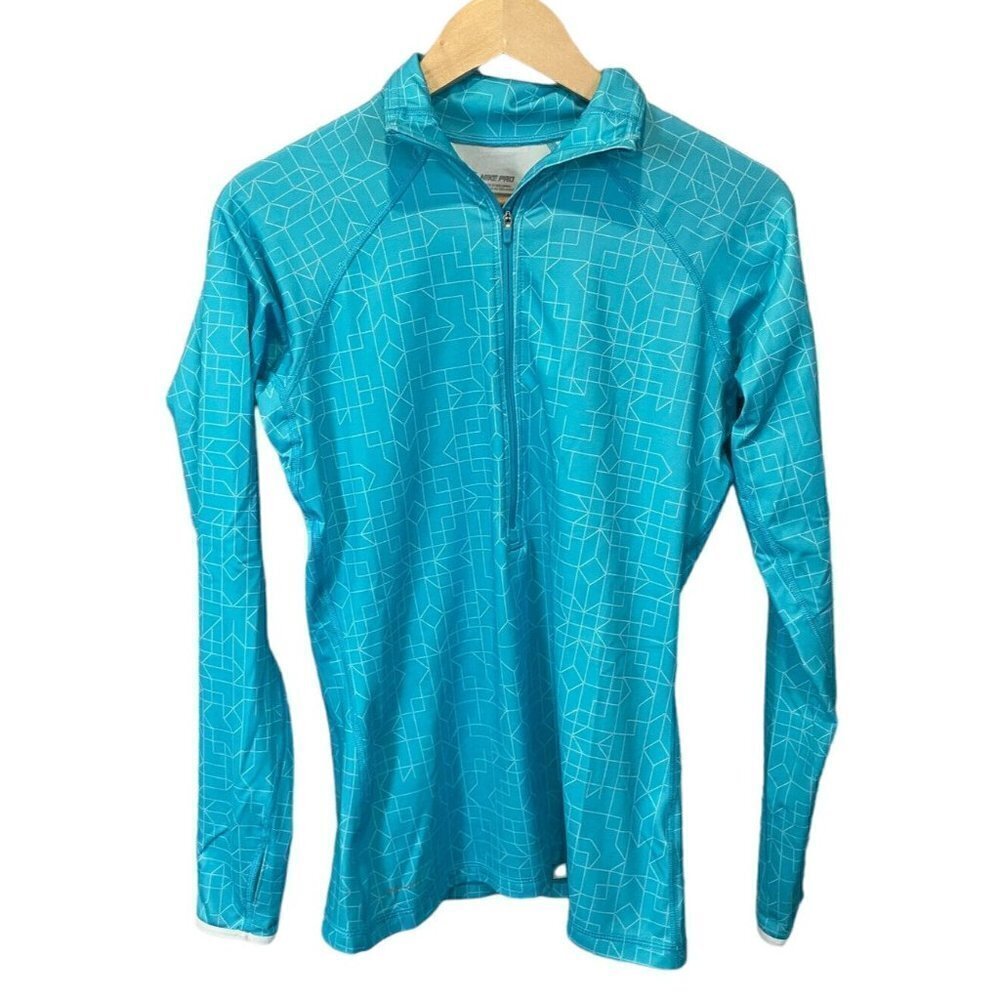 Nike Pro Dri Fit Womens Size Medium Blue Retro 1/2 Zip Running Top Jacket